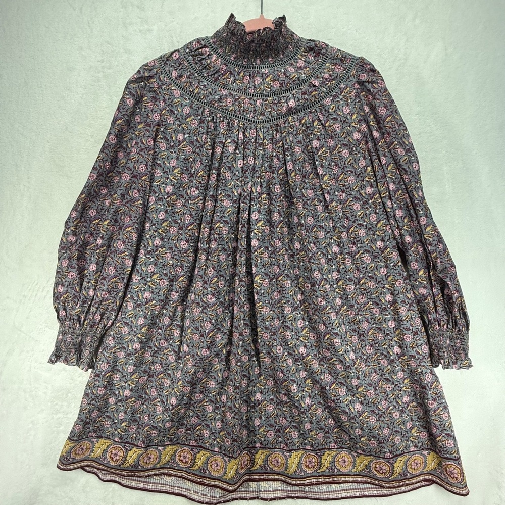 NWOT Hunter Bell Chandler dress in falling leaves Floral Mini Smocked Neck Sz S‎